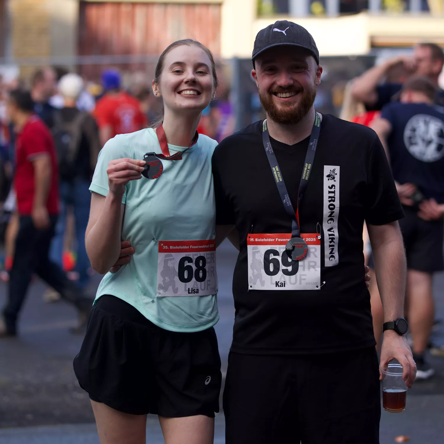 Firefighters celebrating at the post-race party